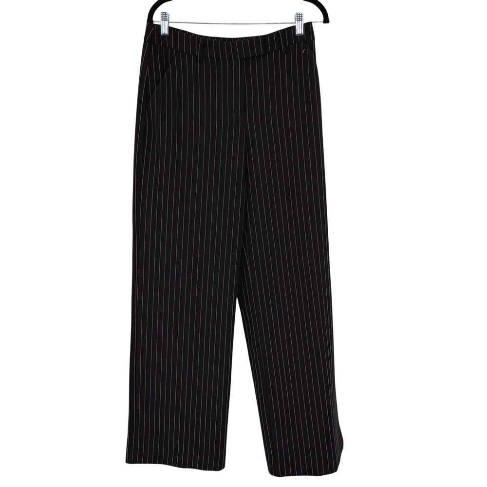 Express Editor Pants Women's 6R Black Pinstripe Relaxed Wide Leg Trousers